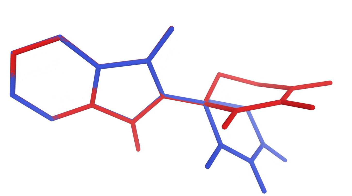 GIF comparing structures of S- and R-thalidomides, with S-thalidomide represented in red and R-thalidomide represented in blue