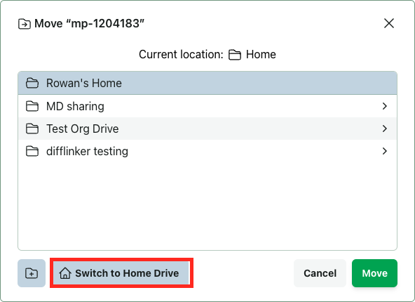 A screenshot of move modal with switch to home button visible.