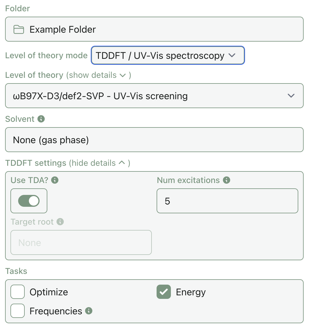 Level of theory mode selector on the workflow submission page