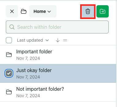 The trash icon can be used to delete all selected items