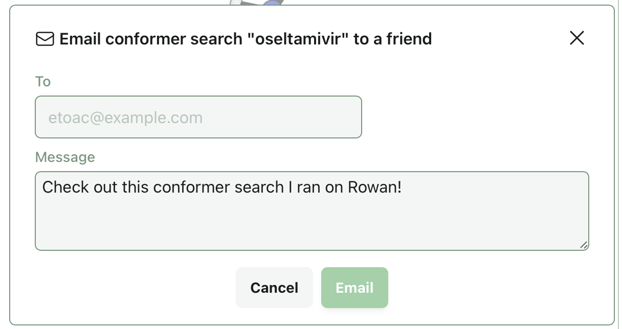 A screenshot of emailing a calculation on Rowan.