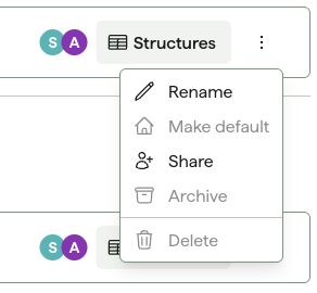 The three-dot menu at the right of a project row, with the Share option.