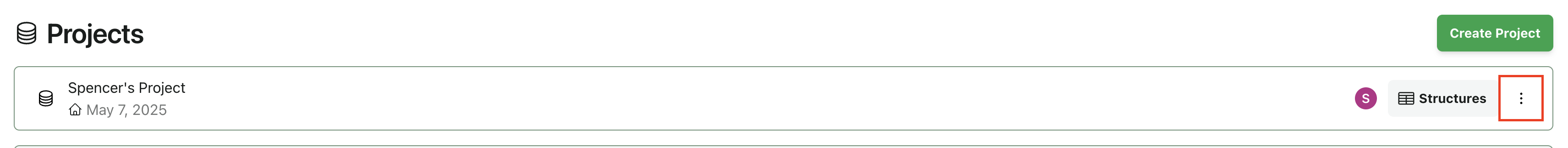 The three-dot menu on a project row
